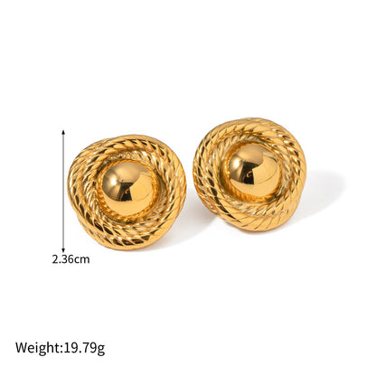 18K Gold Stainless Steel Threaded Texture Circular Earrings