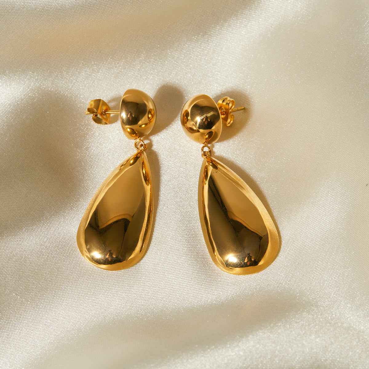 18K Gold Stainless Steel Half Sphere Teardrop Pendant Earrings