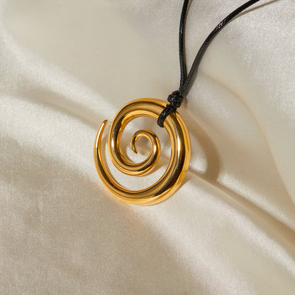 18k Gold Stainless Steel Spiral Circle Wax Rope Pendant Necklace with Martini Chain