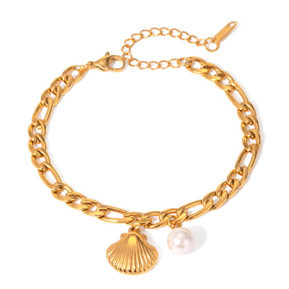 18K Gold Stainless Steel Shell Faux Pearl Bracelet 16.5+5cm