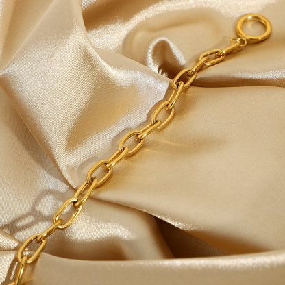 18K Gold Stainless Steel Gold-Colored Stainless Steel OT Clasp Bracelet