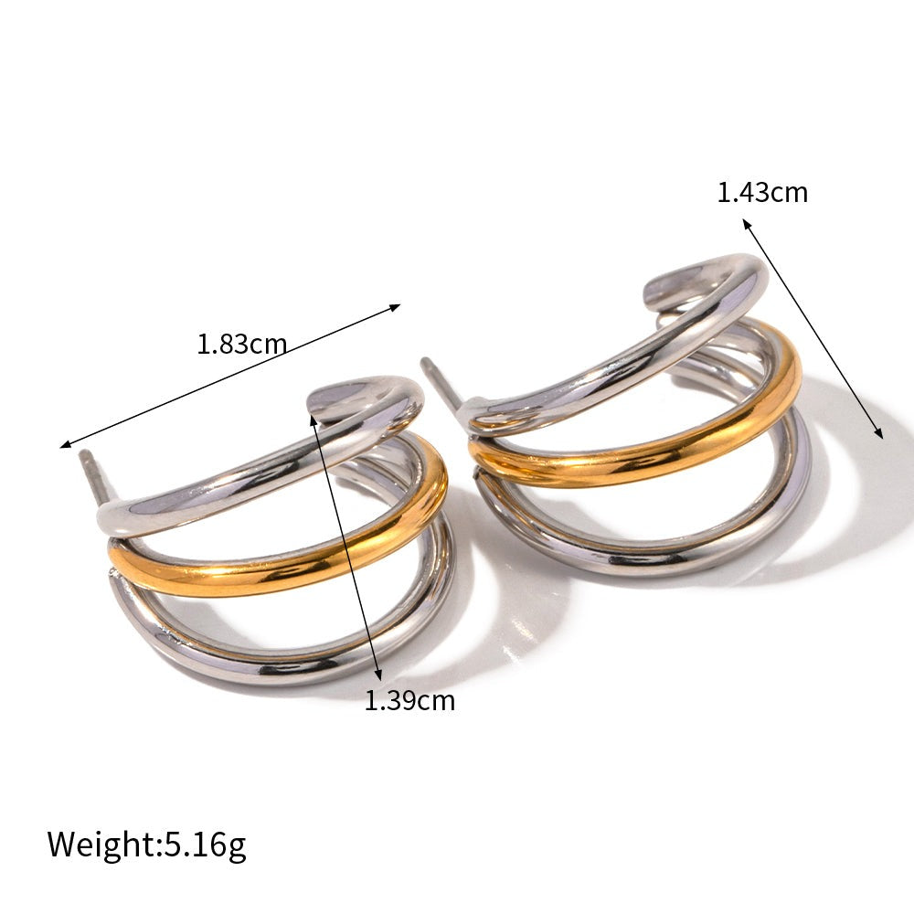 18K Stainless Steel Polished Triple Line Earrings