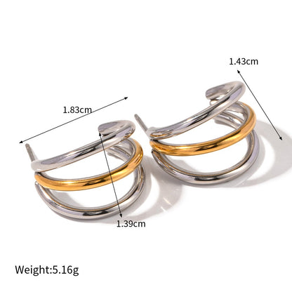 18K Stainless Steel Polished Triple Line Earrings