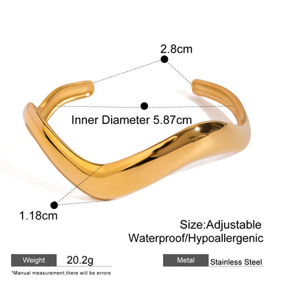 18k Gold Stainless Steel European Fashion Wave Large Smooth Bracelet