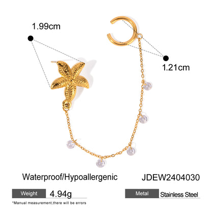 18K Gold Stainless Steel Starfish and Zircon Ear Cuff (1PC)