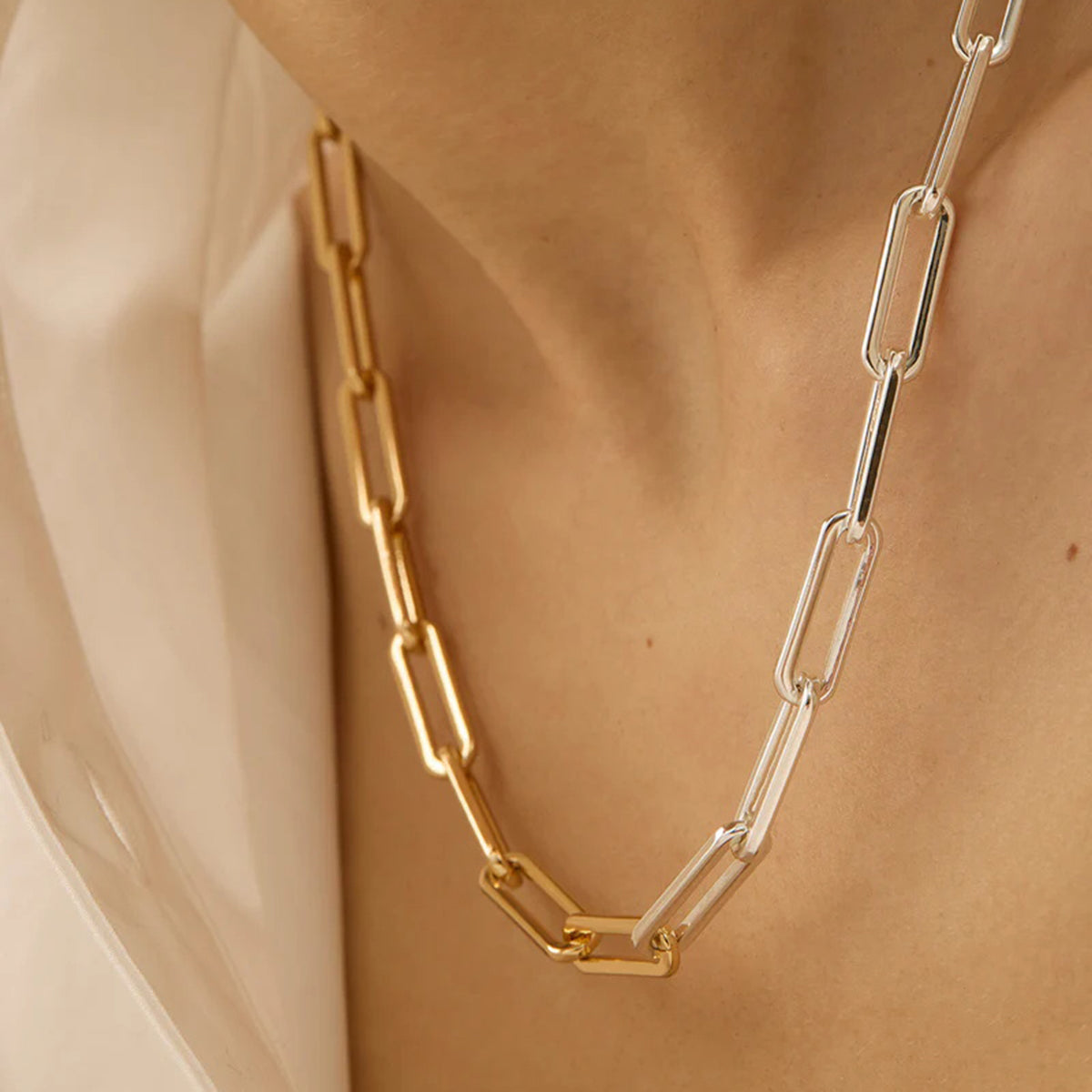 Stainless Steel Two-Tone Chain Necklace