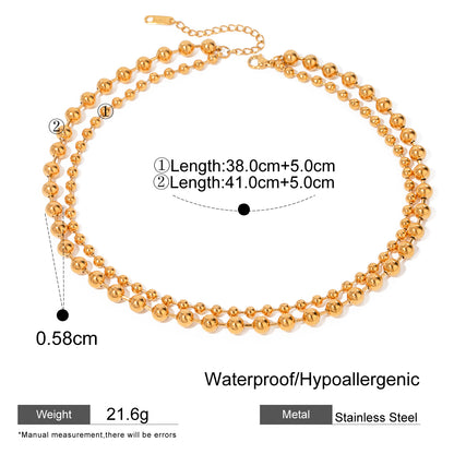 18k Gold Stainless Steel Double-Layer Necklace with Steel Beads