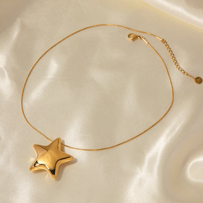 16k Gold Stainless Steel Exaggerated Hollow Five-Pointed Star Pendant Necklace