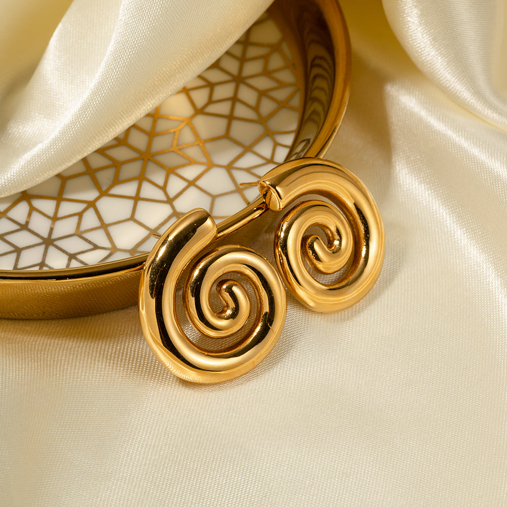 18K Gold Stainless Steel Spiral Earrings