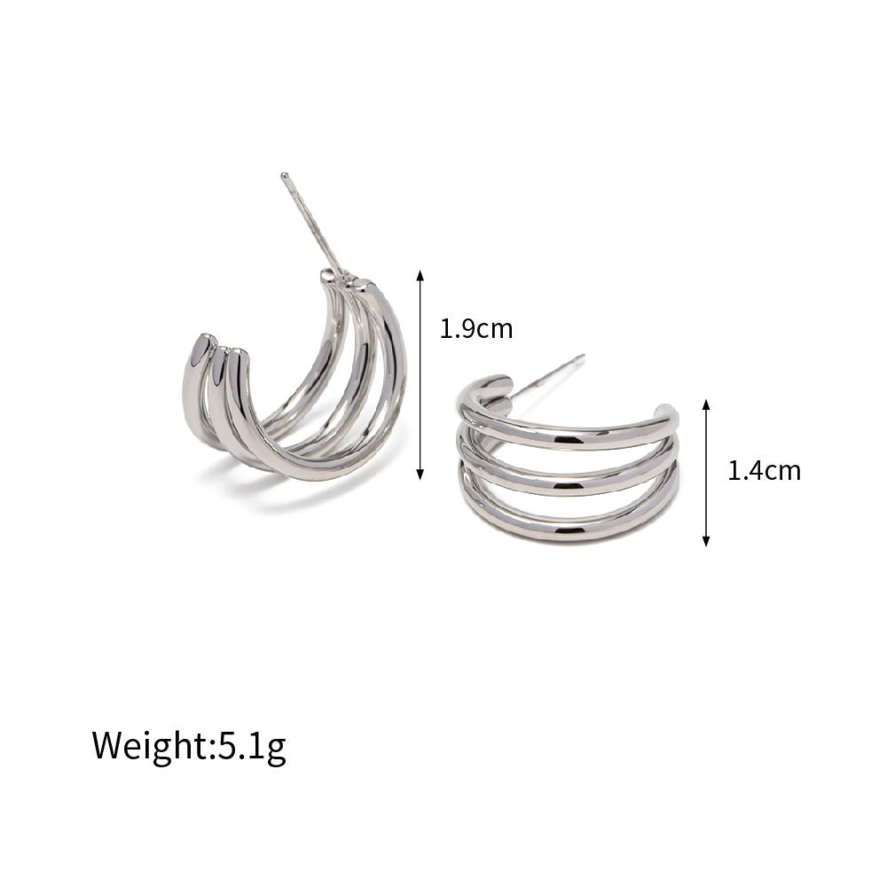 18K Stainless Steel Polished Triple Line Earrings