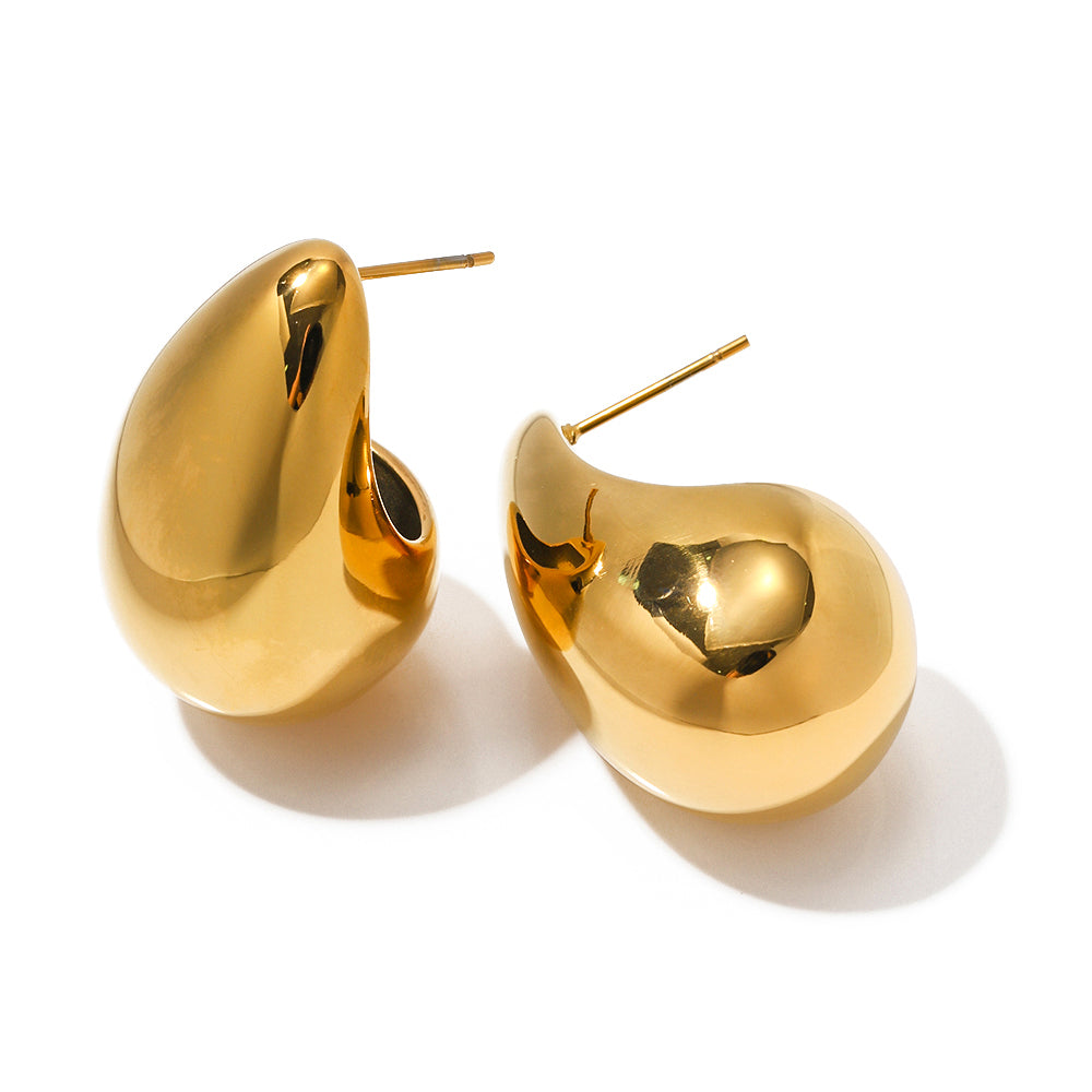 18K Gold Stainless Steel Chunky Hollow Teardrop Earrings