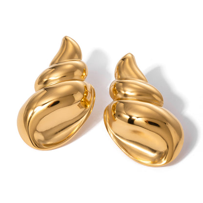 18k Gold Stainless Steel 3D Polished Conch Shell Earrings (Left & Right Pair)