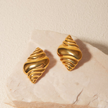 18k Gold Stainless Steel Seashell and Horn Bag Earrings