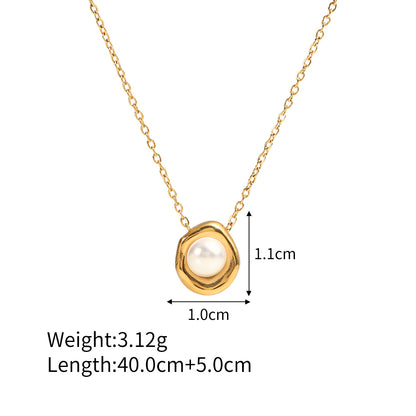 18k Stainless Steel French Vintage Pearl Inlaid Pendant Necklace