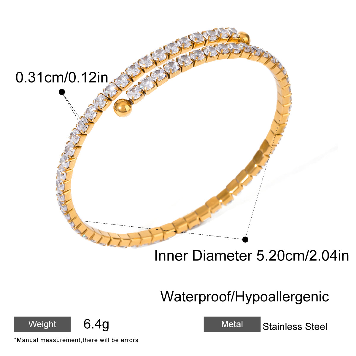 18k Gold Stainless Steel with Zircon White Zircon Full Zircon Bracelet