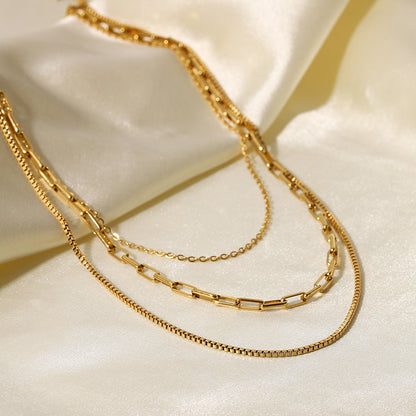 18K Gold Triple Layer Stainless Steel Necklace