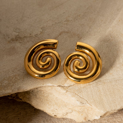 18K Gold Stainless Steel Spiral Earrings