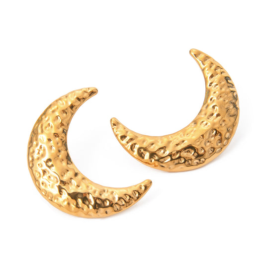 18K Gold Stainless Steel Textured Crescent Earrings (Left and Right)