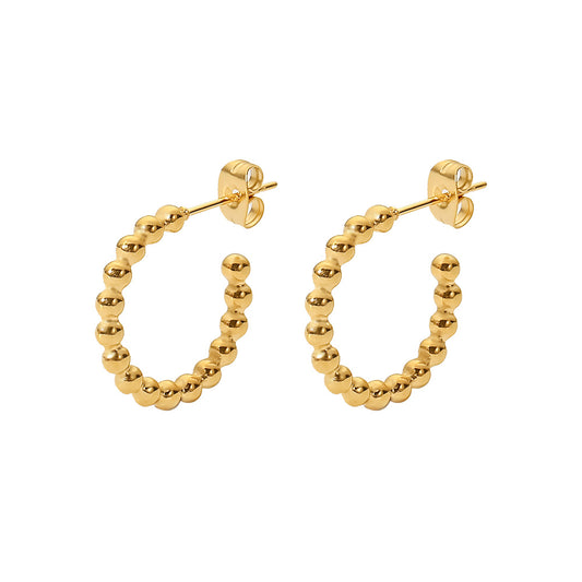 Small Gold Bead Round C-Shaped Hoop Earrings