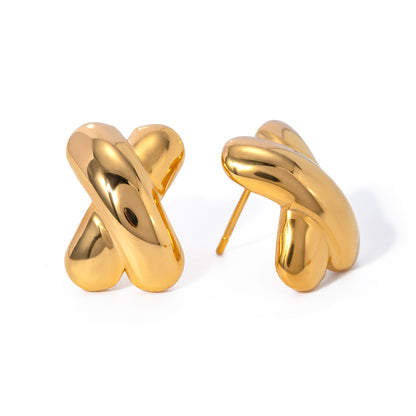 18K Gold Stainless Steel Wide X-Shaped Stud Earrings