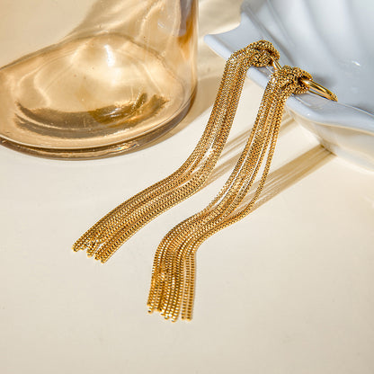 18k Gold Stainless Steel Snake Chain Knot and Tassel Earrings