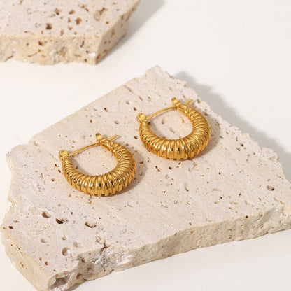 U-Shaped Screw Circle Horn Bread Earrings