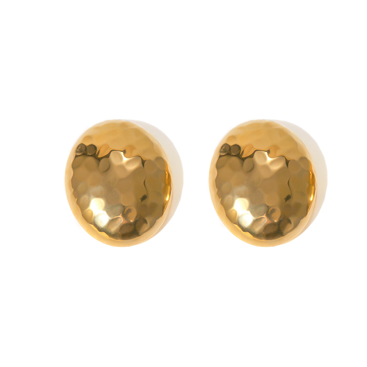 18K Gold Stainless Steel Hammered Disco Mosaic Oval Earrings