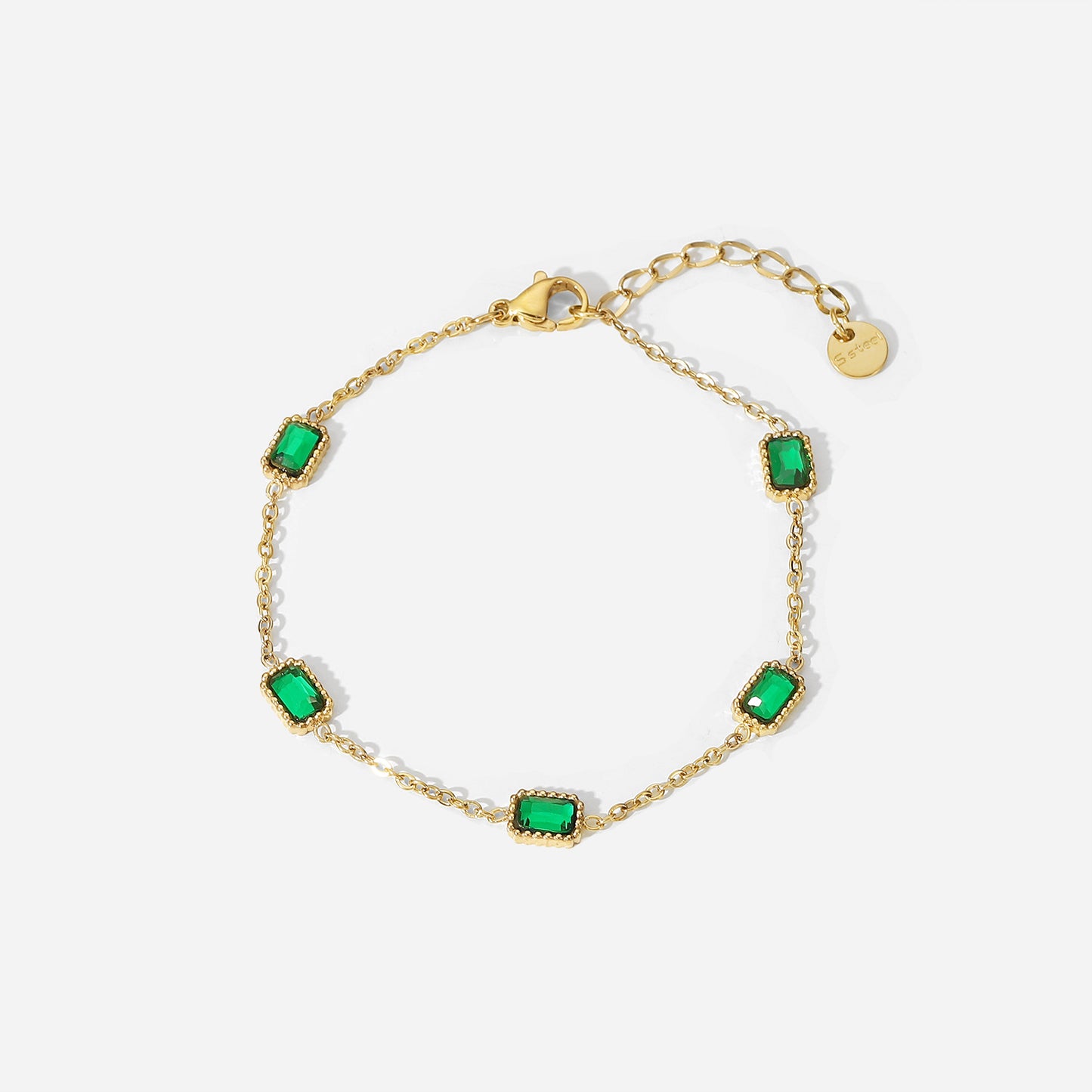 14K Gold Multiple Square Green Zircon Bracelet