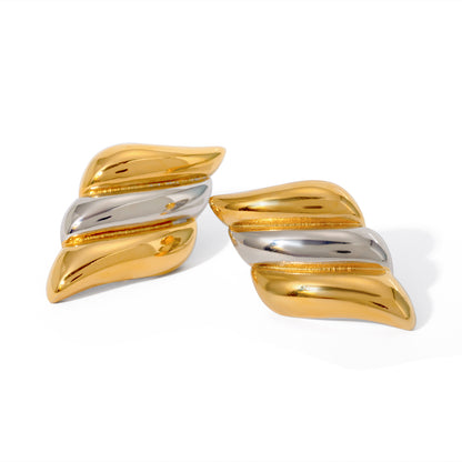 18K Gold Stainless Steel Wing-Shaped Earrings in Dual-Tone Gold and Silver