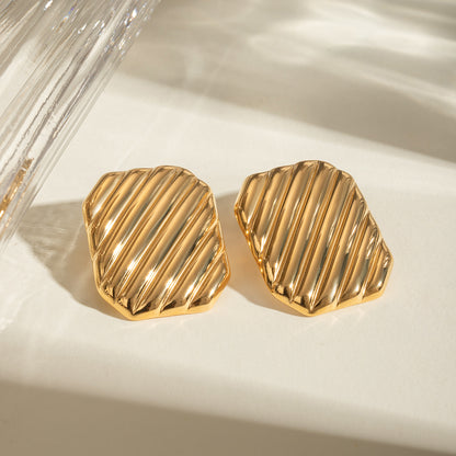 18K Gold Stainless Steel Rectangular Diagonal Stripe Earrings