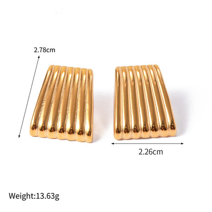 18K Gold Stainless Steel Striped Trapezoid Earrings