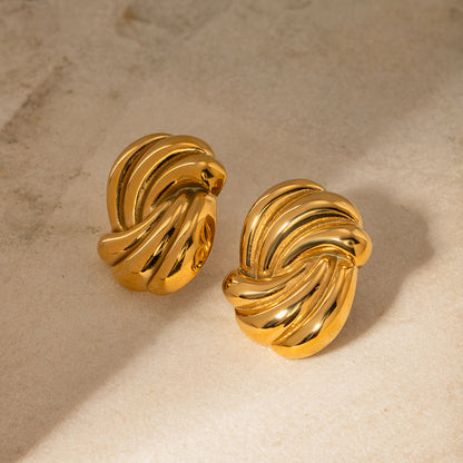 18K Gold Stainless Steel Wave Bar Earrings