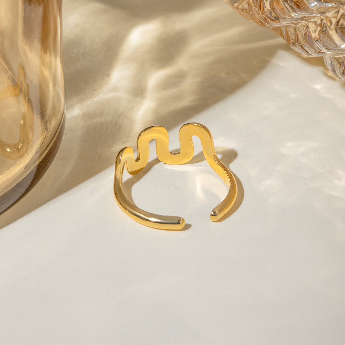 18K Gold Stainless Steel Wavy Open Ring