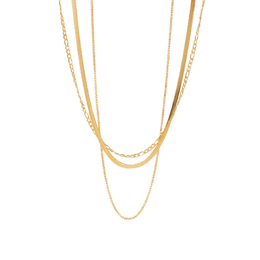 Triple-Layer Blade Chain Figaro Necklace